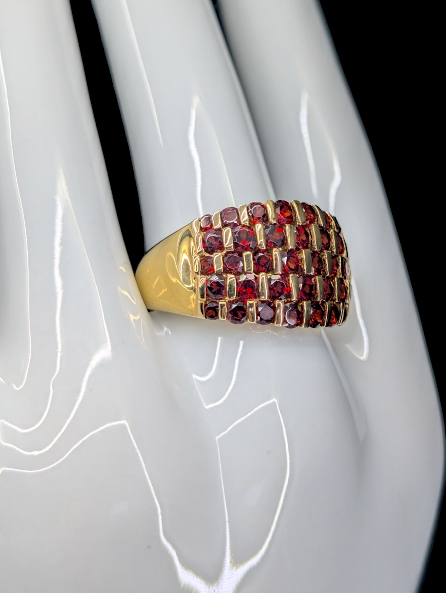 Vintage Large Genuine Red Garnet 14k Yellow Gold Vermeil Statement 925 Ring