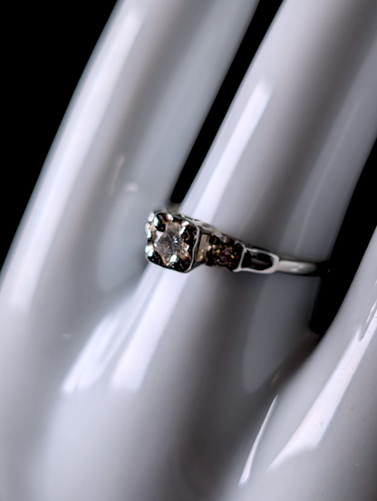 1920s-1930s 14k White Gold European Round Cut Genuine Earth Mined Diamond Engagement Ring
