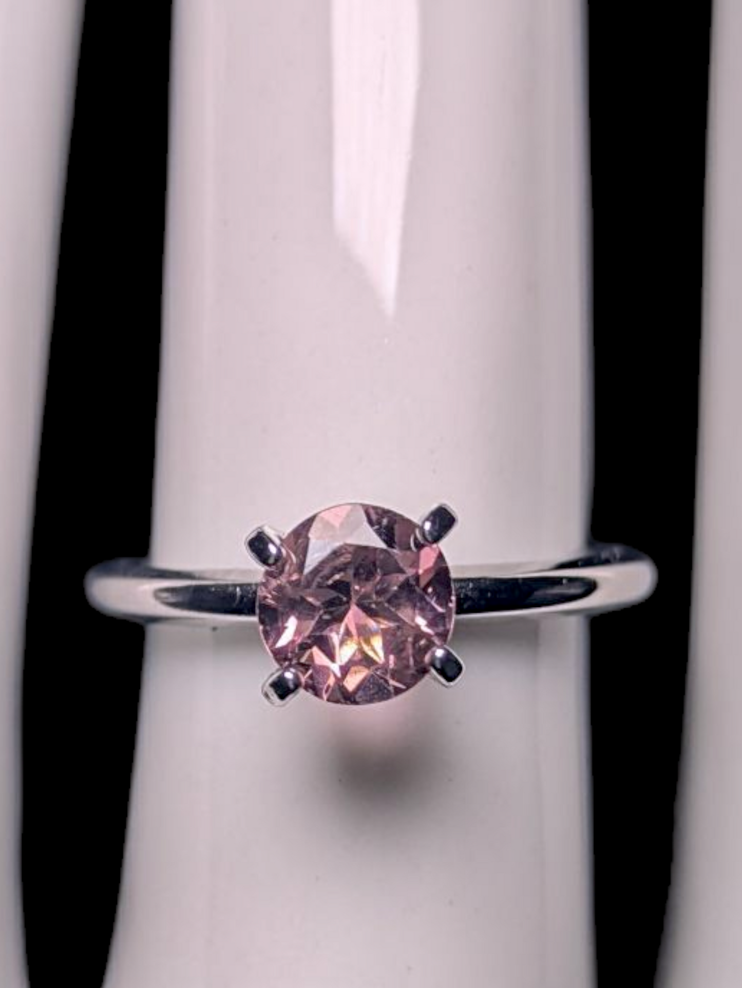 Vintage Esposito Round Brilliant Cut Simulated Pink Diamond Solitaire Dainty Sterling Silver Ring