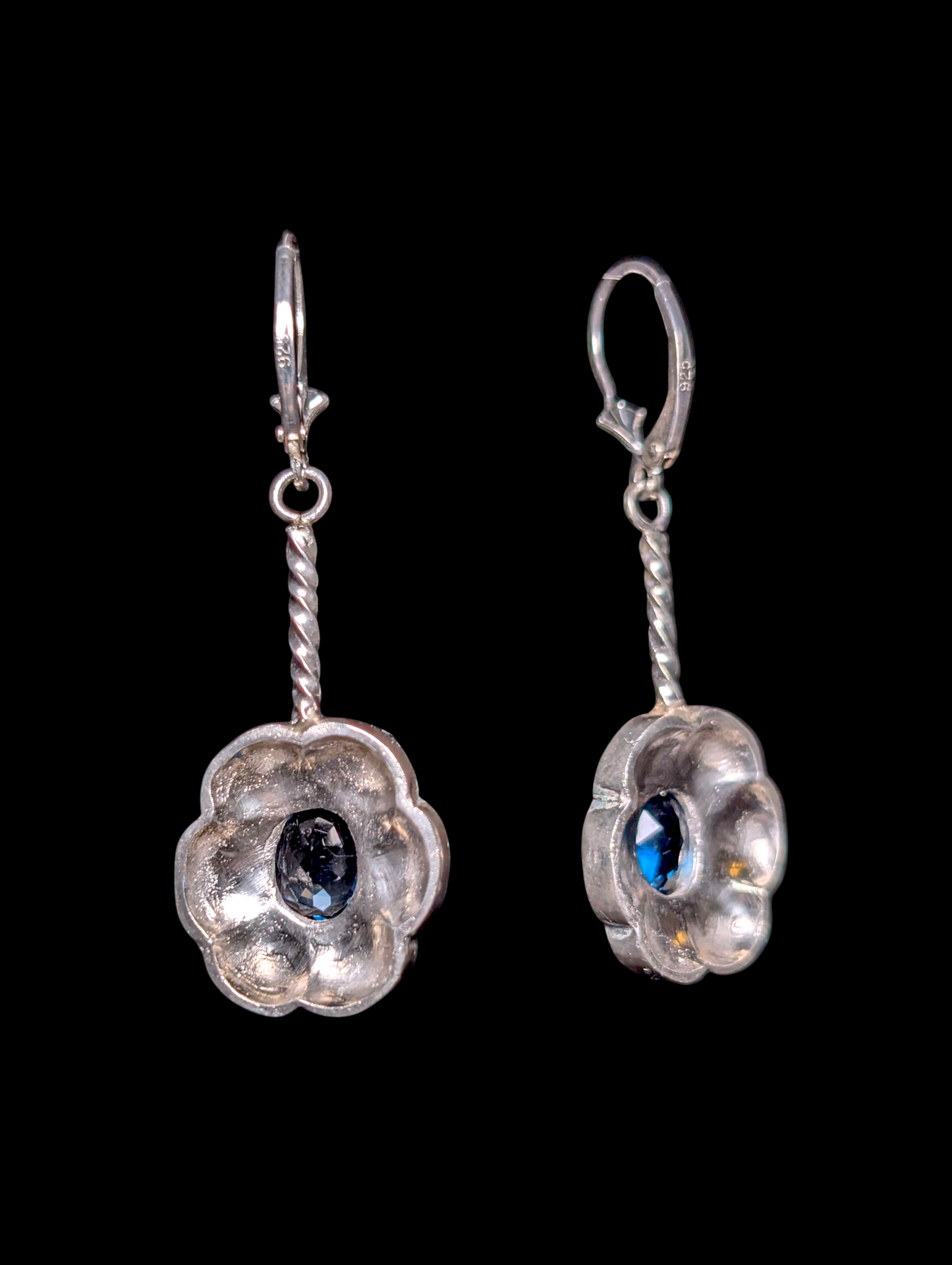 Vintage Rare 3 Piece Designer Shube Dakota West Genuine London Blue Topaz Oxidized 105g Sterling Silver Necklace, Bracelet, and Earrings Set