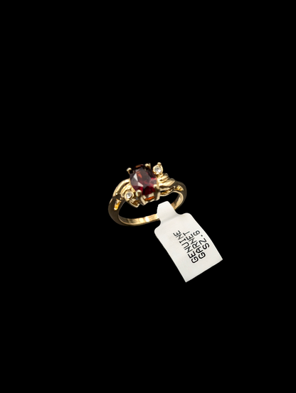 Vintage Solitaire Oval Genuine Garnet 14k Yellow Gold Plated Ring with Original Tags