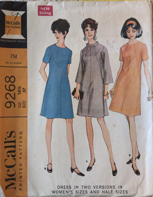 1968 Original Vintage Sewing Pattern: McCall's 9268 Size 14.5