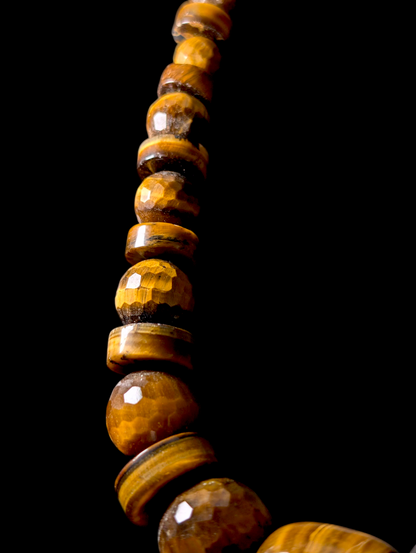 Vintage Designer Artesian Chunky Earth Mined Genuine Tiger's Eye Polished Beaded Sterling Silver Necklace