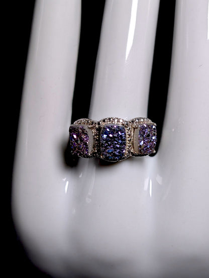 Vintage 3 Stone Genuine Druzy Quartz Sterling Silver Band Ring
