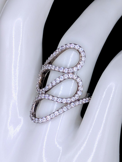 Vintage Inspired Milor Cascading Cubic Zirconia Crystal Swirl Sterling Silver Ring