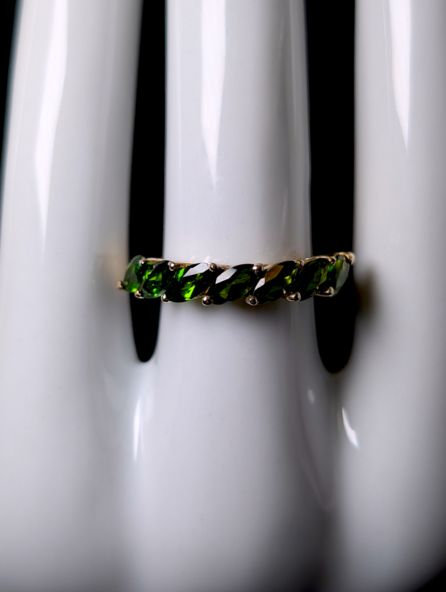 Vintage Half Eternity Band Marquise Cut Earth Mined Genuine Emerald Green Chrome Diopside 18k Yellow Gold Vermeil Ring
