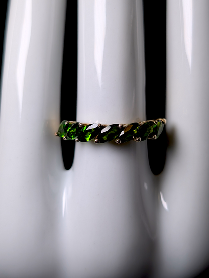 Vintage Half Eternity Band Marquise Cut Earth Mined Genuine Emerald Green Chrome Diopside 18k Yellow Gold Vermeil Ring