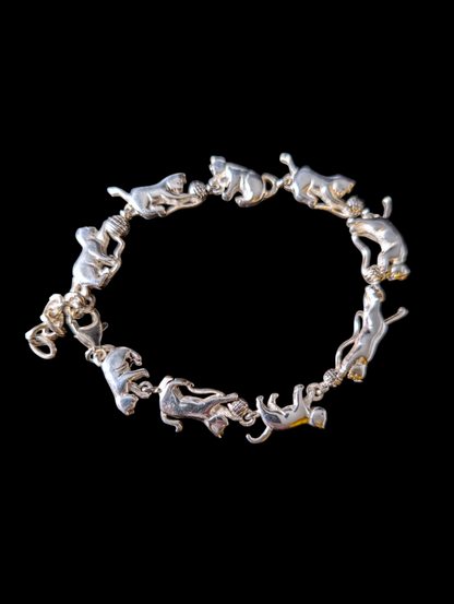 Vintage Cat's Chasing Yarn Sterling Silver Adjustable Link Bracelet with Lobster Clasp