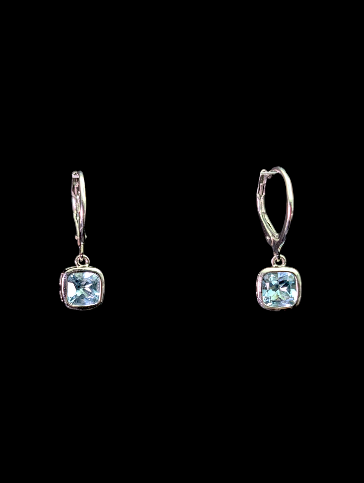 Vintage Princess Cut Genuine Sky Blue Topaz Sterling Silver Dangle Leverback Earrings