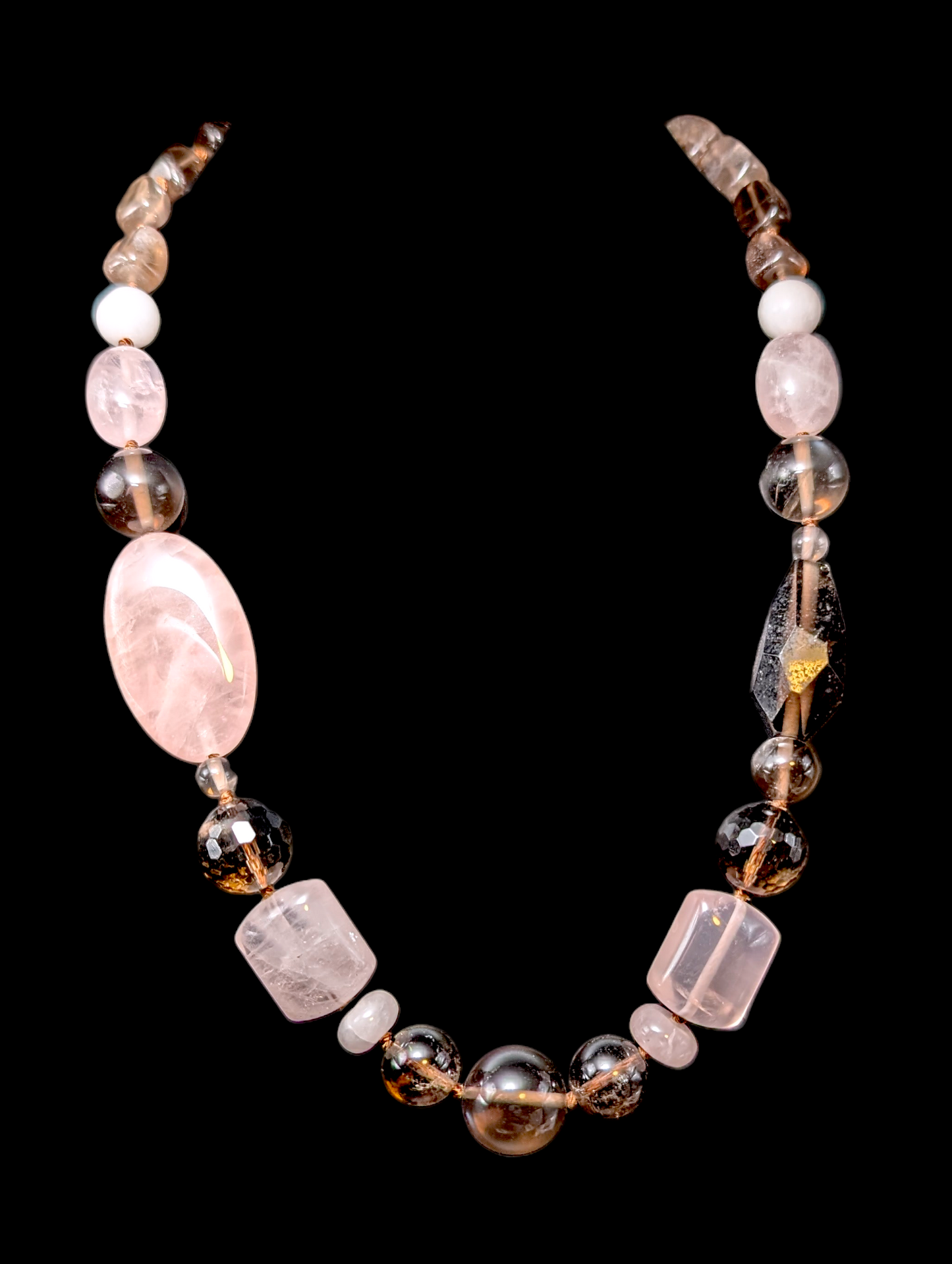 Vintage Hand Knotted Mixed Genuine Quartz and Agate Chunky Multi-Cut Necklace