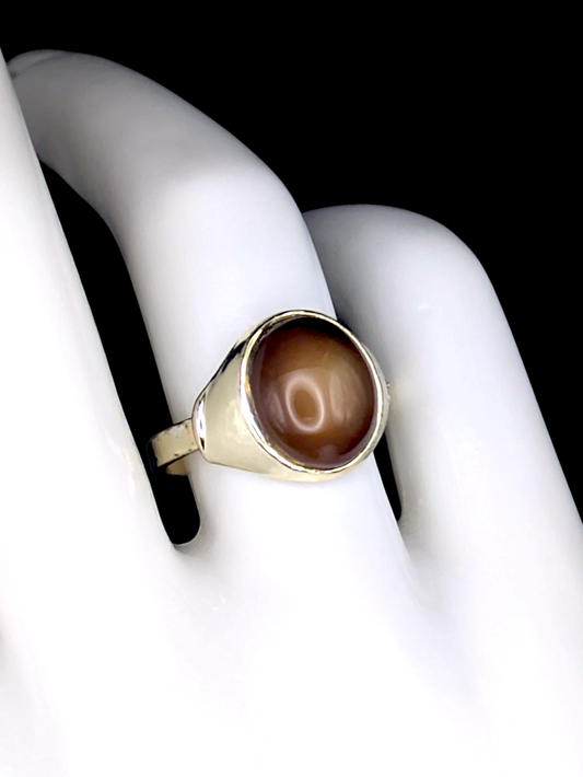 Vintage Oval Cabochon Simulated Tigers Eye Gold Toned Adjustable Ring