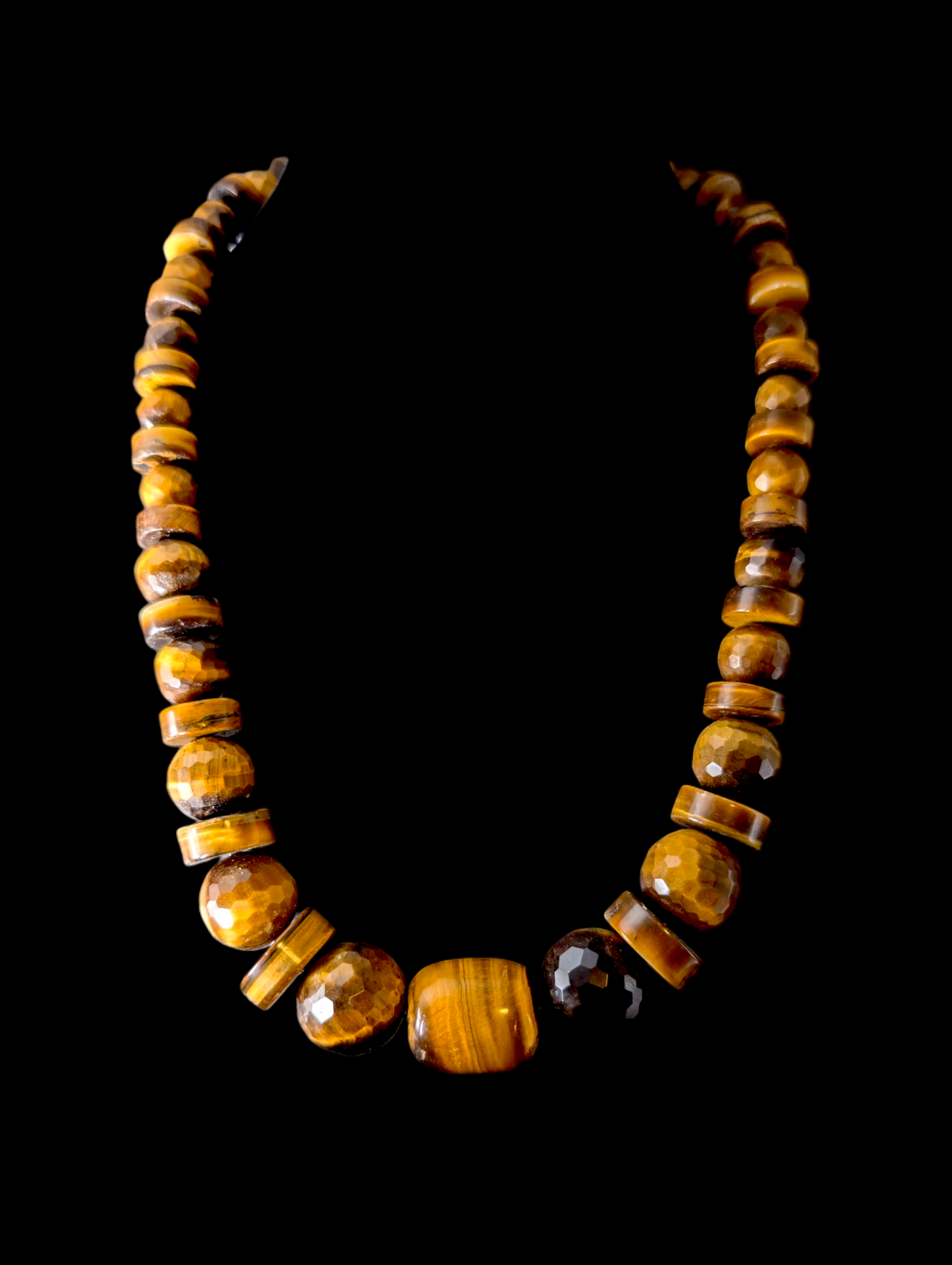 Vintage Designer Artesian Chunky Earth Mined Genuine Tiger's Eye Polished Beaded Sterling Silver Necklace