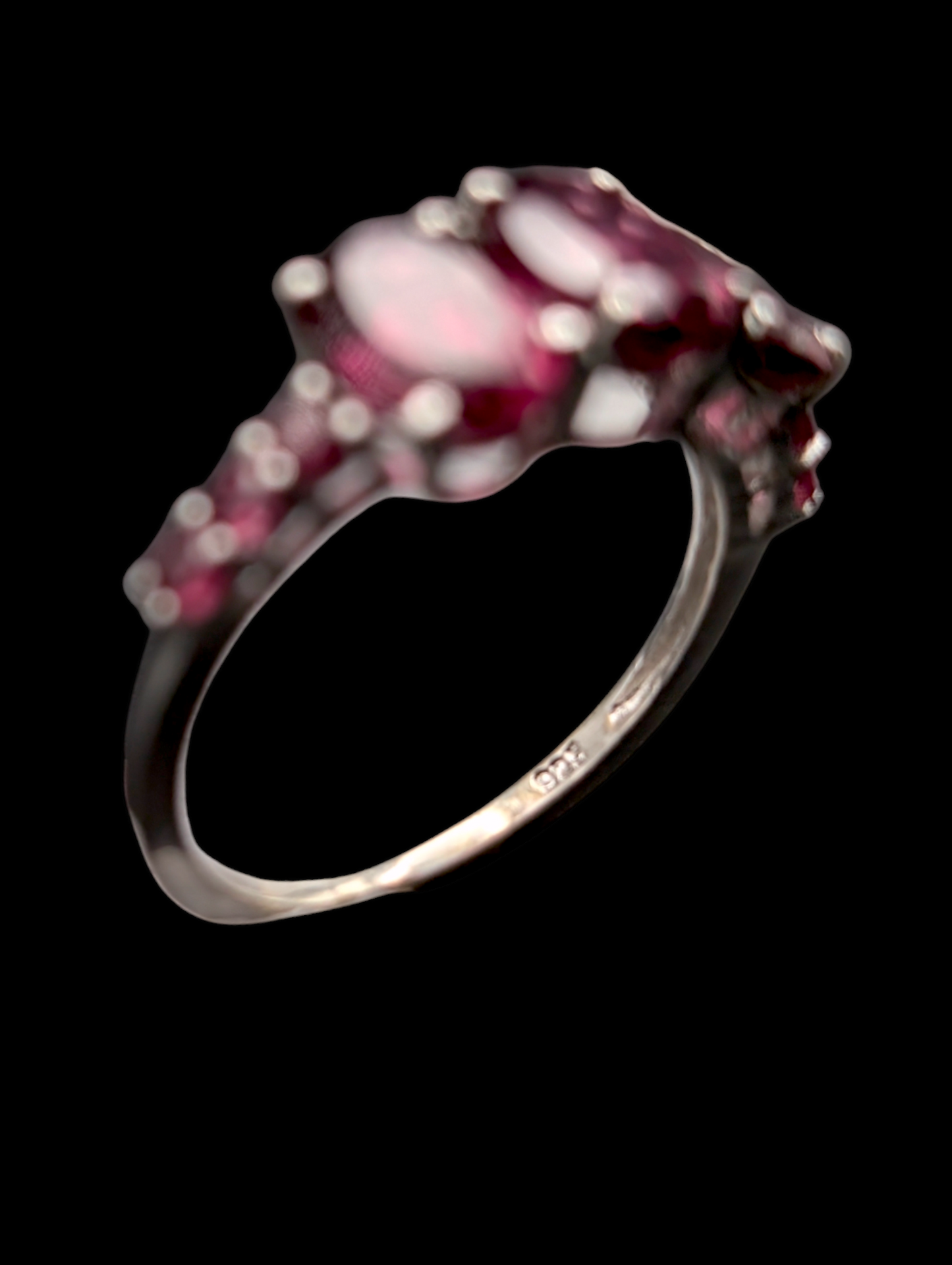 Vintage Three Stone Genuine Rhodolite Garnet Sterling Silver 925 Ring