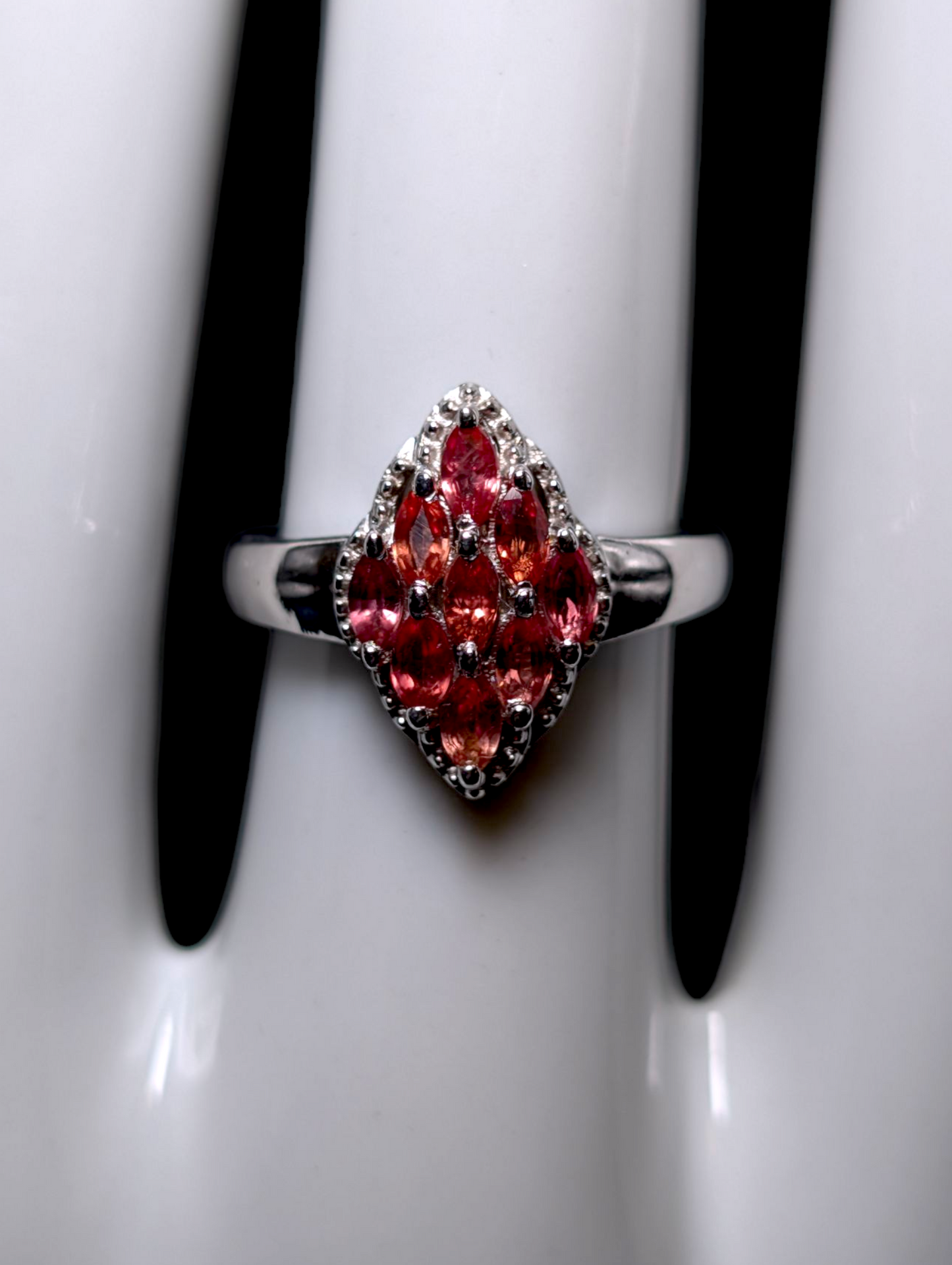 Vintage Cluster Genuine Padparadscha Orange Sapphire Sterling Silver Ring