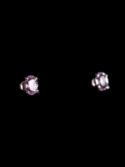 Vintage Oval Cut Genuine Pink Sapphire Stud Sterling Silver Earrings