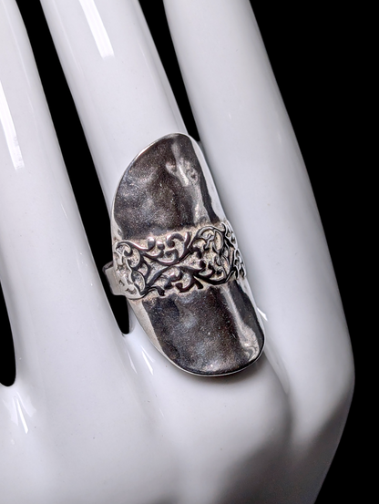 Vintage Israel Designer Shield Filigree Sterling Silver Statement Ring