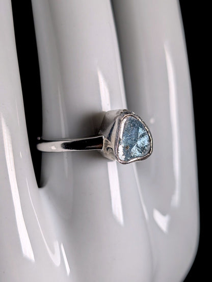 Vintage Raw Bezel Set Genuine Blue Diamond Solitaire Sterling Silver Ring