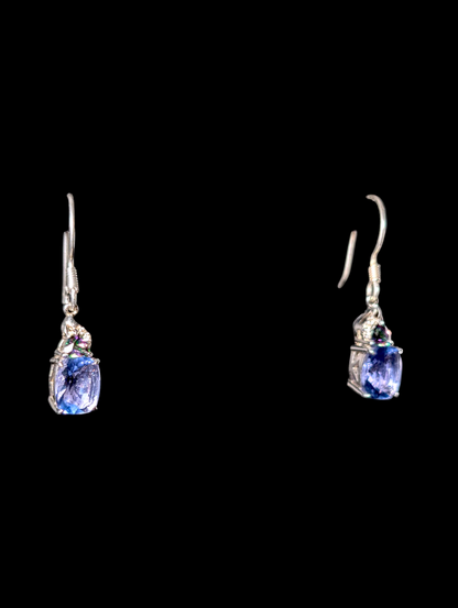 Vintage 5+ Carat Cushion Cut Genuine Tanzanite and Mystic Topaz with White Topaz Accents Sterling Silver Earrings