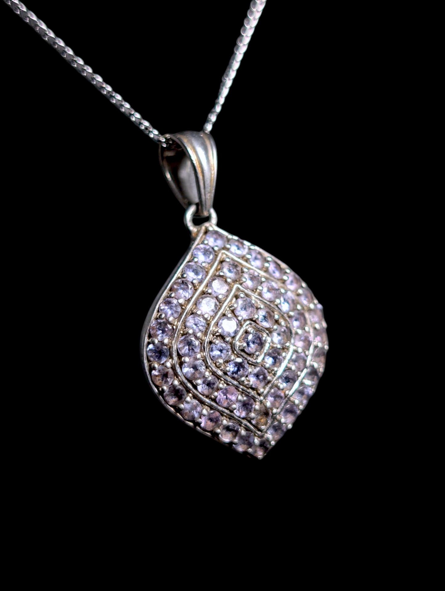 Vintage Cluster Genuine Tanzanite Leaf Shaped Sterling Silver Pendant