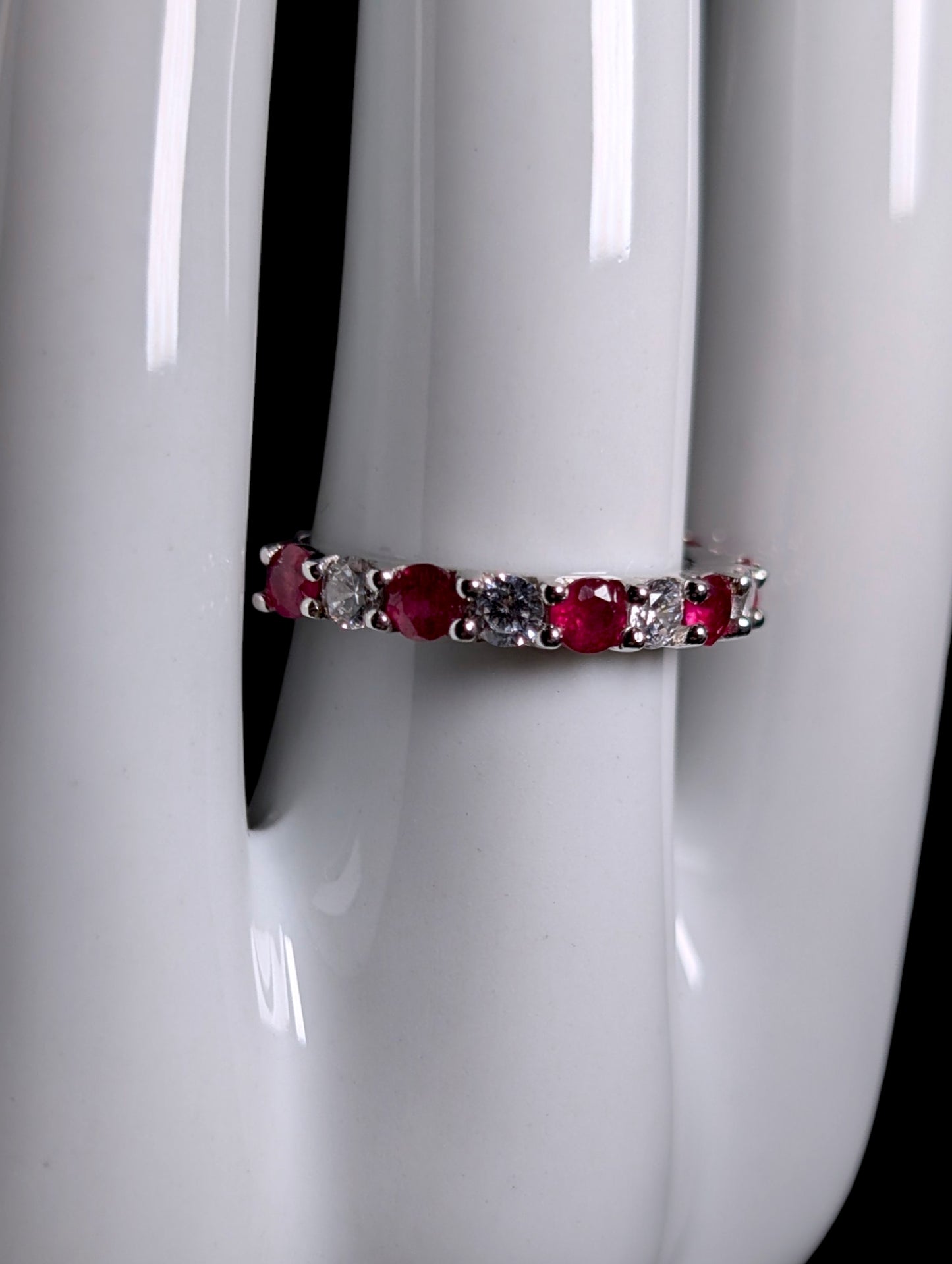 Vintage Genuine Ruby and Simulated Diamond Half Band Sterling Silver