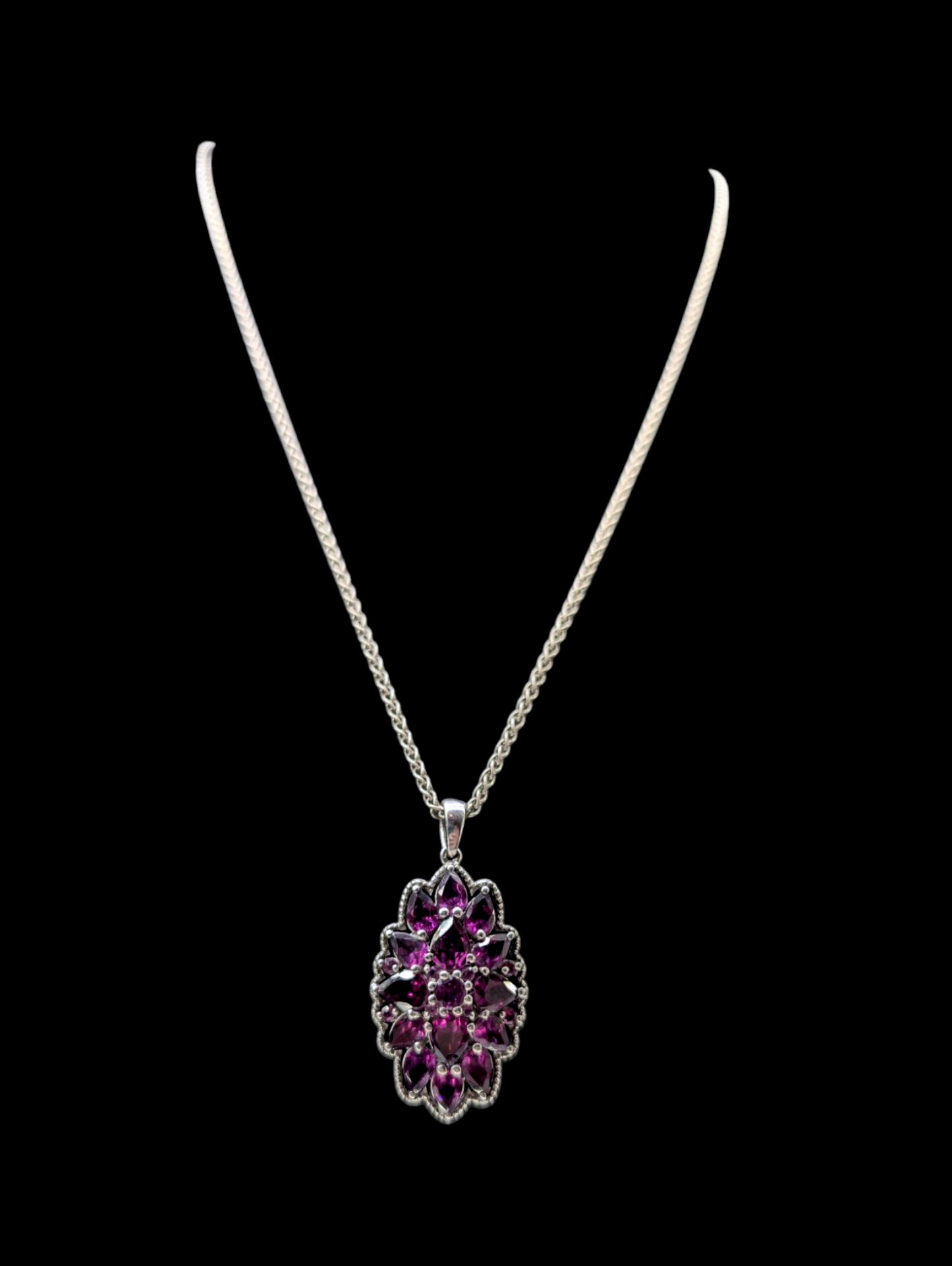 Vintage Genuine Rhodolite Garnet Sterling Silver Cluster Pendant