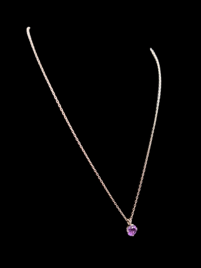 Vintage White Gold Chain Necklace with Princess Cut Amethyst Pendant