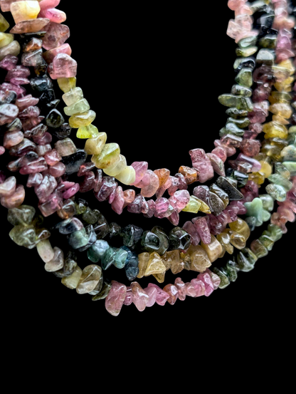 Vintage Multi-Strand Rainbow Watermelon Earth Mined Genuine Tourmaline Rough Cut Necklace
