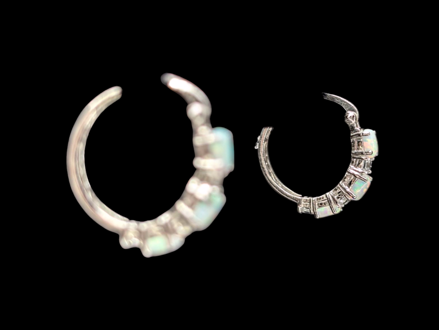 Vintage Genuine Opal and White Topaz Sterling Silver Hoop Earrings