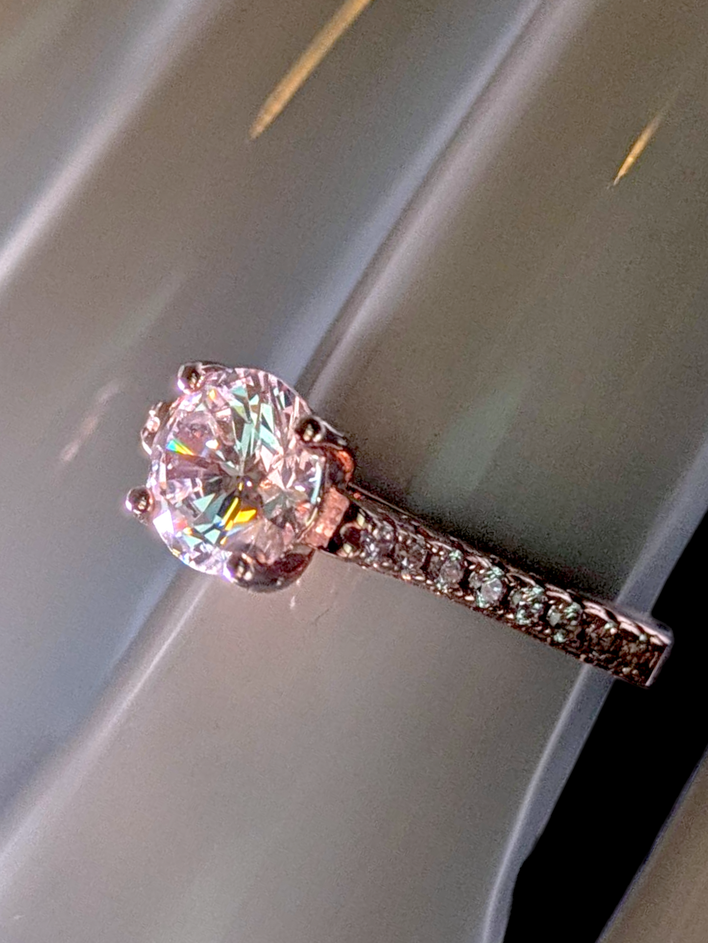 Vintage Round Brilliant Cut Simulated Diamond with Simulated Diamond Accents Rose Gold Toned Ring