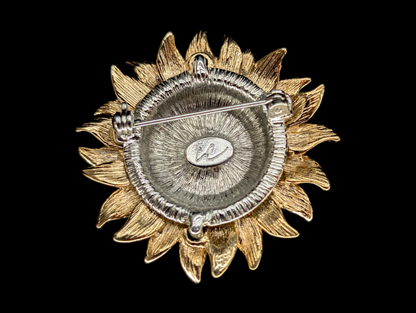 Vintage Liz Clairborne Sunflower and Bee Flower Brooch Pin