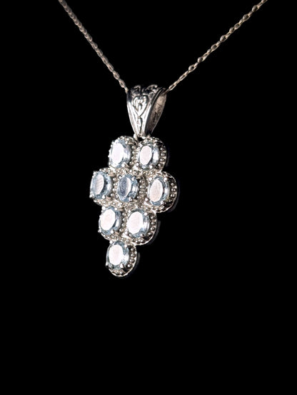 Vintage Oval Cut Genuine Sky Blue Topaz Stainless Steel Cluster Pendant