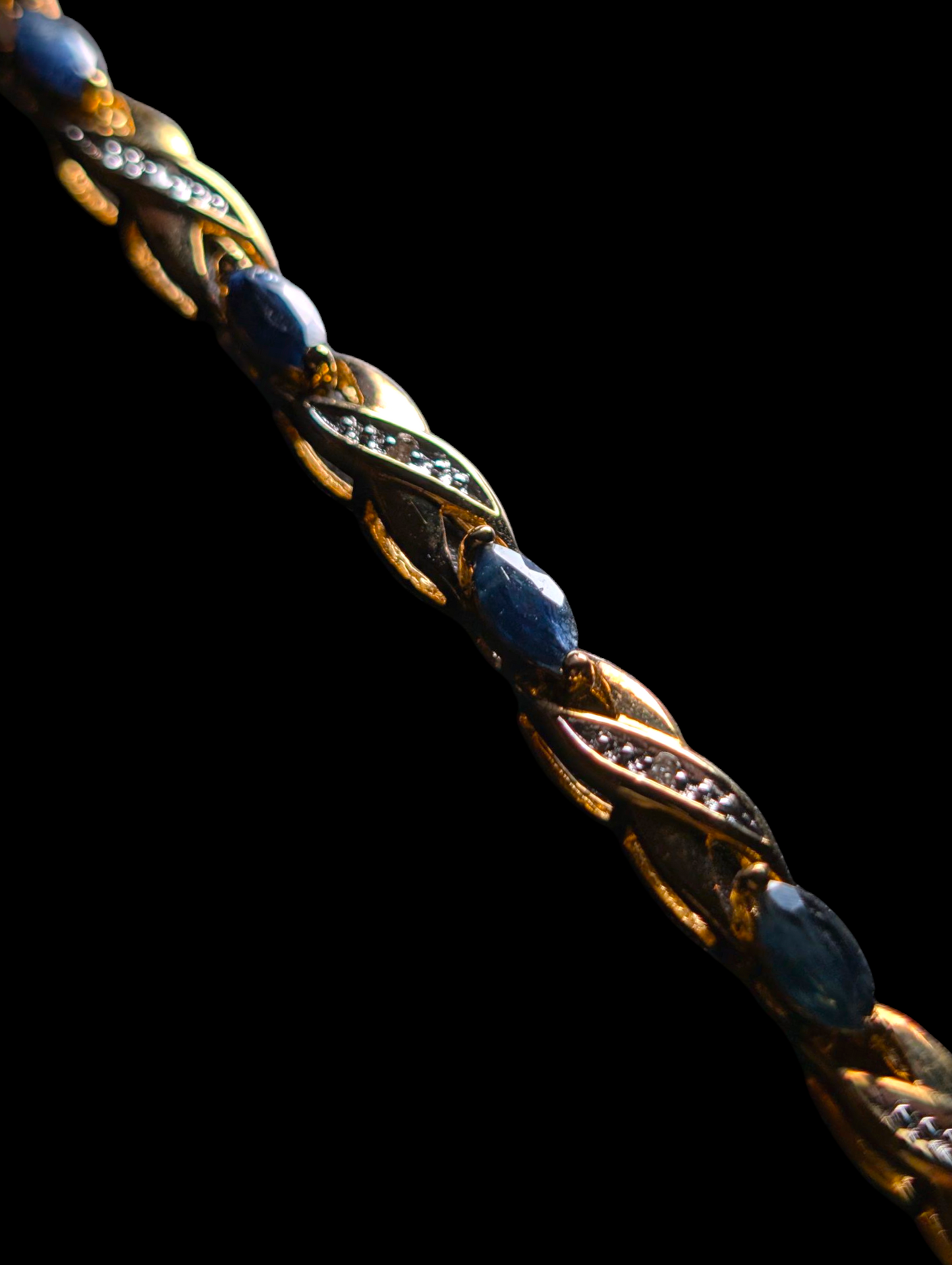 Vintage Marquise Cut Genuine Royal Blue Sapphire and Diamond Accent 18k Yellow Gold Vermeil Infinity Tennis Bracelet
