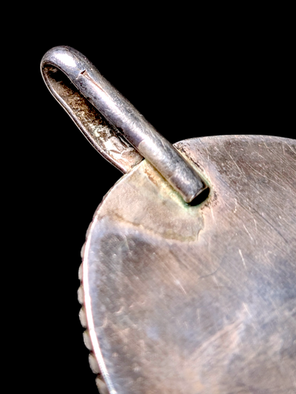 Vintage Charles Willie Navajo Large Oval Cut Genuine Tiger's Eye Solitaire Sterling Silver Twisted Rope Edge Pendant