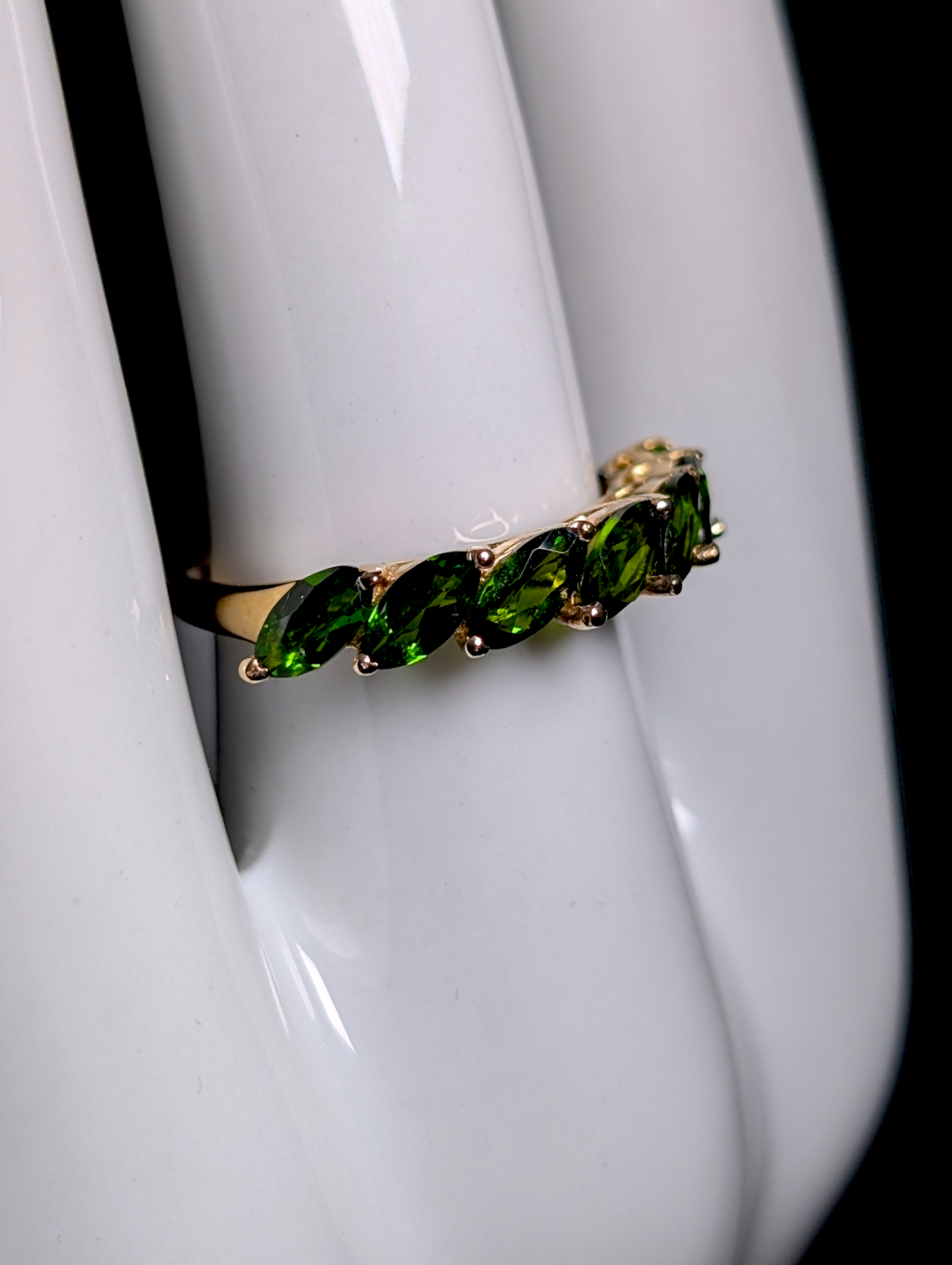 Vintage Half Eternity Band Marquise Cut Earth Mined Genuine Emerald Green Chrome Diopside 18k Yellow Gold Vermeil Ring