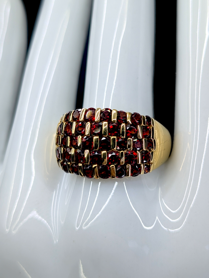 Vintage Large Genuine Red Garnet 14k Yellow Gold Vermeil Statement 925 Ring