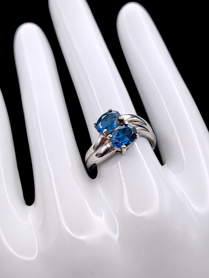 Vintage Oval Cut Double Swiss Blue Topaz Sterling Silver 925 Ring