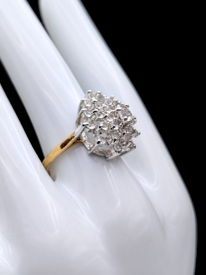 Vintage Teardrop Cluster Simulated Diamond Gold over Silver Statement Ring