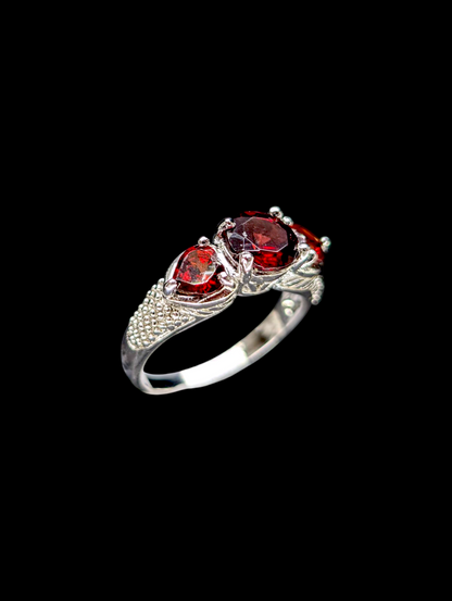 Vintage Round and Heart Cut Genuine Garnet Sterling Silver Ring
