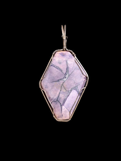 Vintage Handmade Genuine Lavender Jasper Wire Wrapped Sterling Silver Pendant