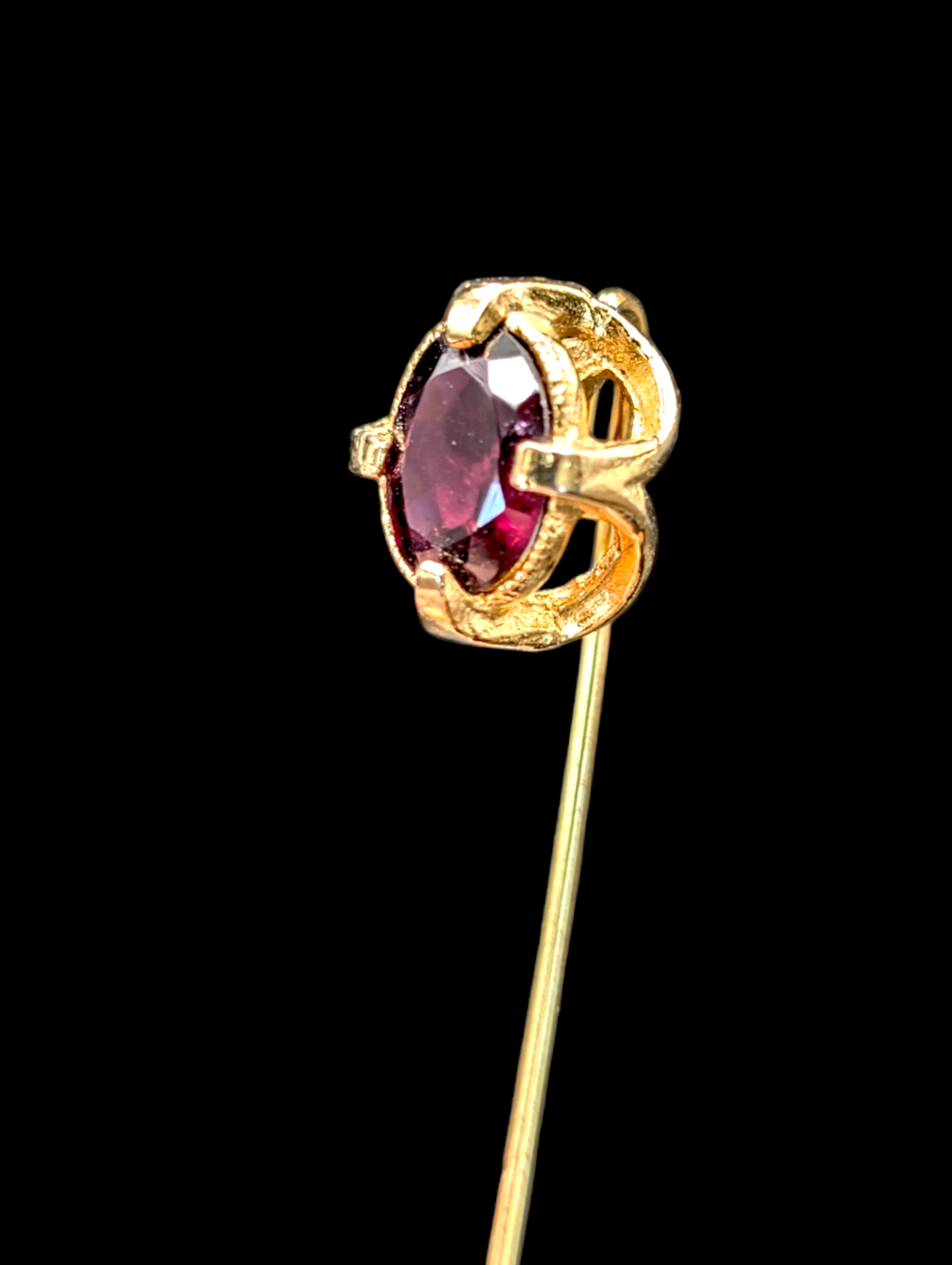 Vintage Garnet Gemstone Gold Filigree Hat Stick Pin