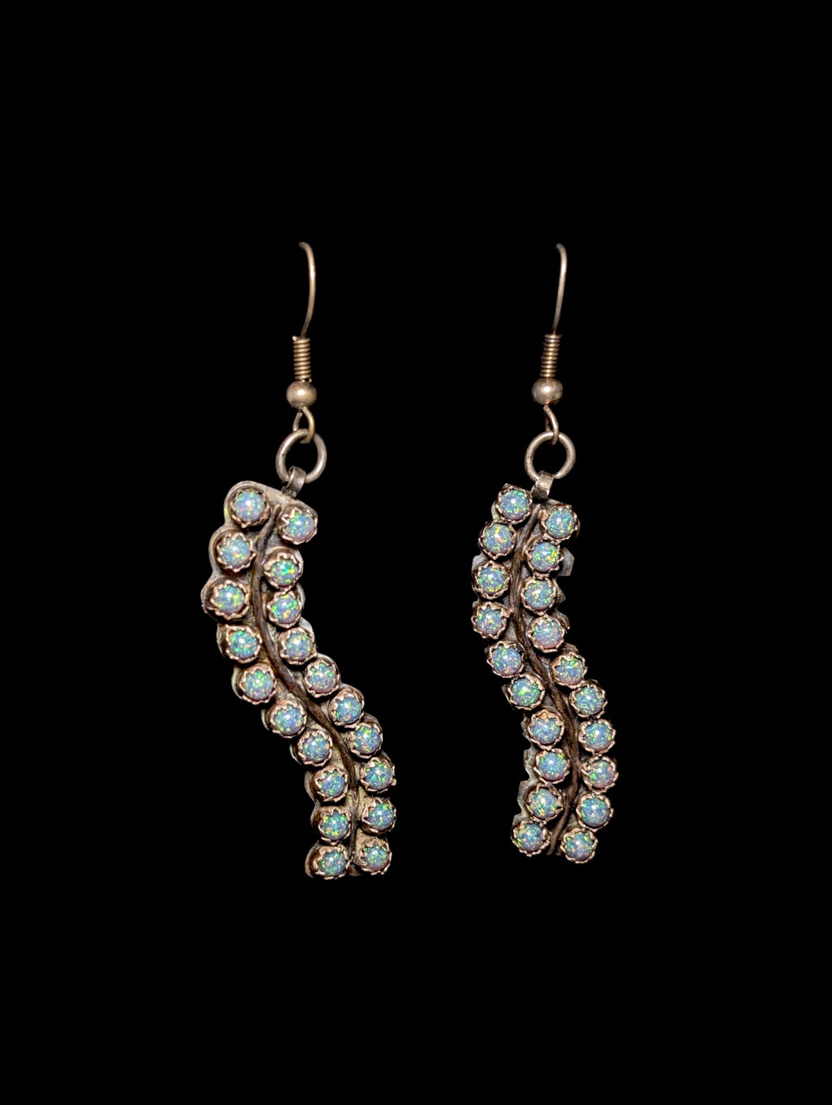 Vintage Southwest Style Wave Genuine Blue Fire Opal Sterling Silver Dangle Earrings