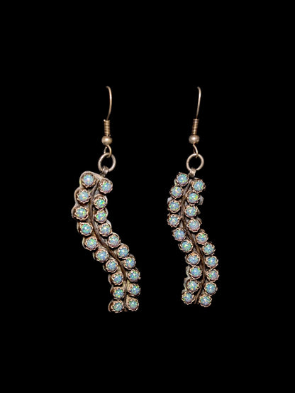Vintage Southwest Style Wave Genuine Blue Fire Opal Sterling Silver Dangle Earrings