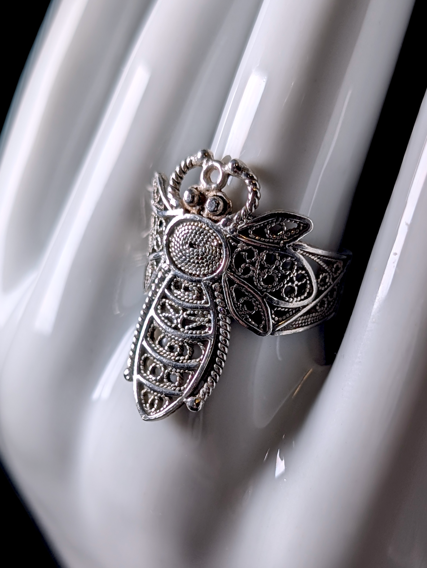 Vintage Handmade Unique Sterling Silver Bee Insect Turkish Ring