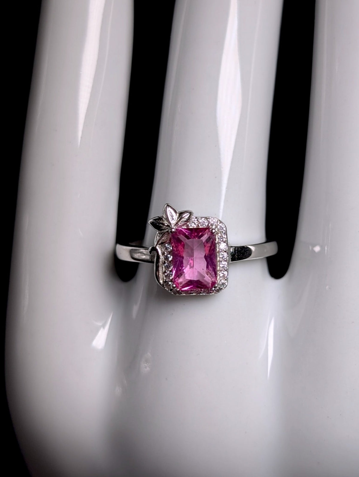Art Nouveau Inspired Radiant Cut Genuine Pink Tourmaline Solitaire Sterling Silver Ring