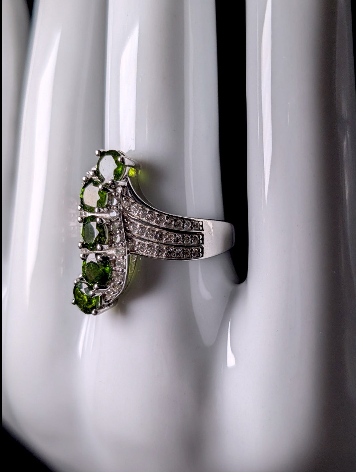 Vintage Waterfall Genuine Chrome Diopside and White Topaz Sterling Silver Ring