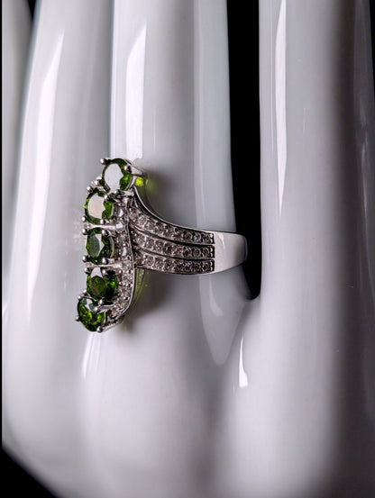 Vintage Waterfall Genuine Chrome Diopside and White Topaz Sterling Silver Ring