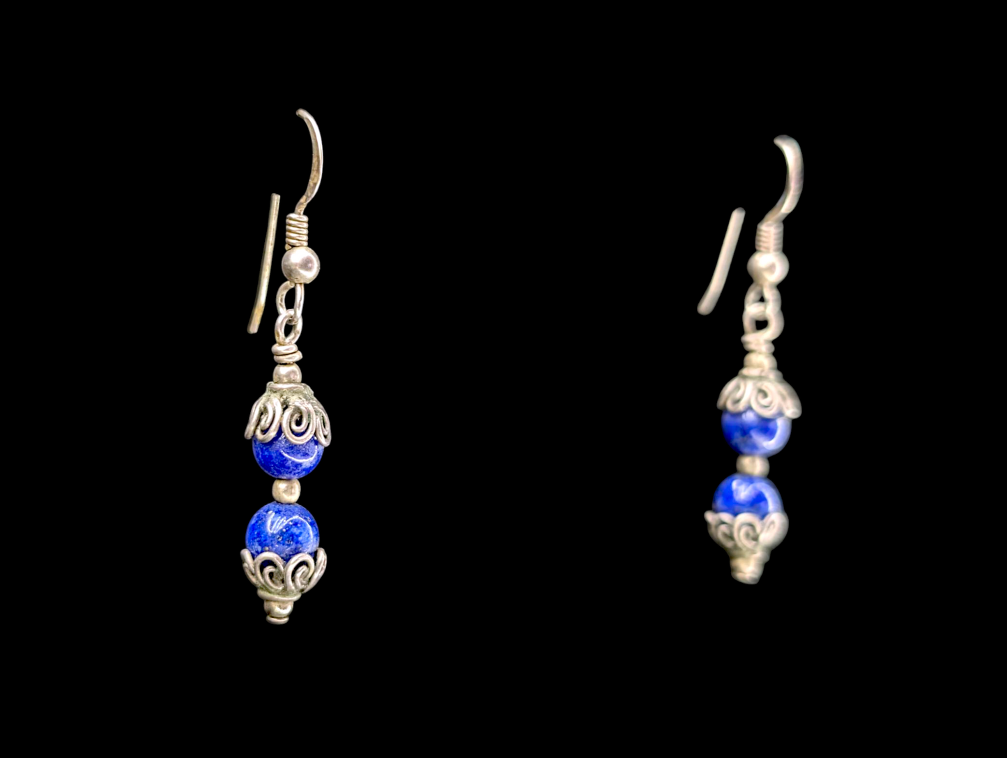 Vintage Genuine Lapis Sterling Silver Filigree Dangle Earrings