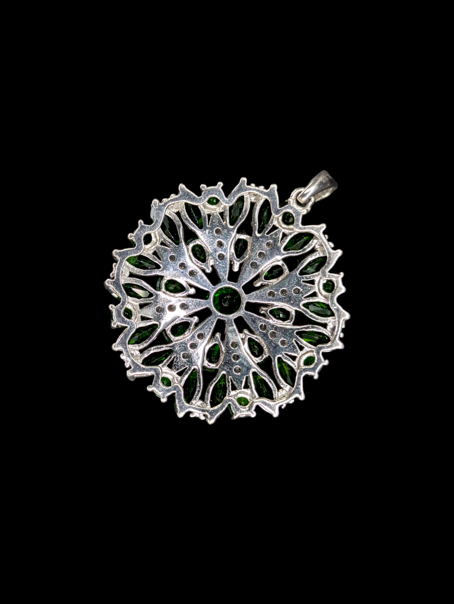 Vintage 6 Carat Genuine Russian Chrome Diopside and Zircon Starburst Rhodium over Sterling Silver Pendant