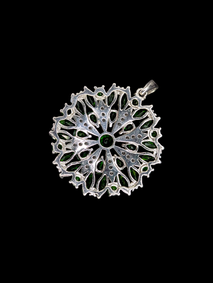 Vintage 6 Carat Genuine Russian Chrome Diopside and Zircon Starburst Rhodium over Sterling Silver Pendant