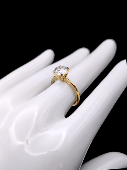 Vintage 2 Carat Round Cut Simulated Diamond Solitaire 14k Gold Vermeil Engagement Ring